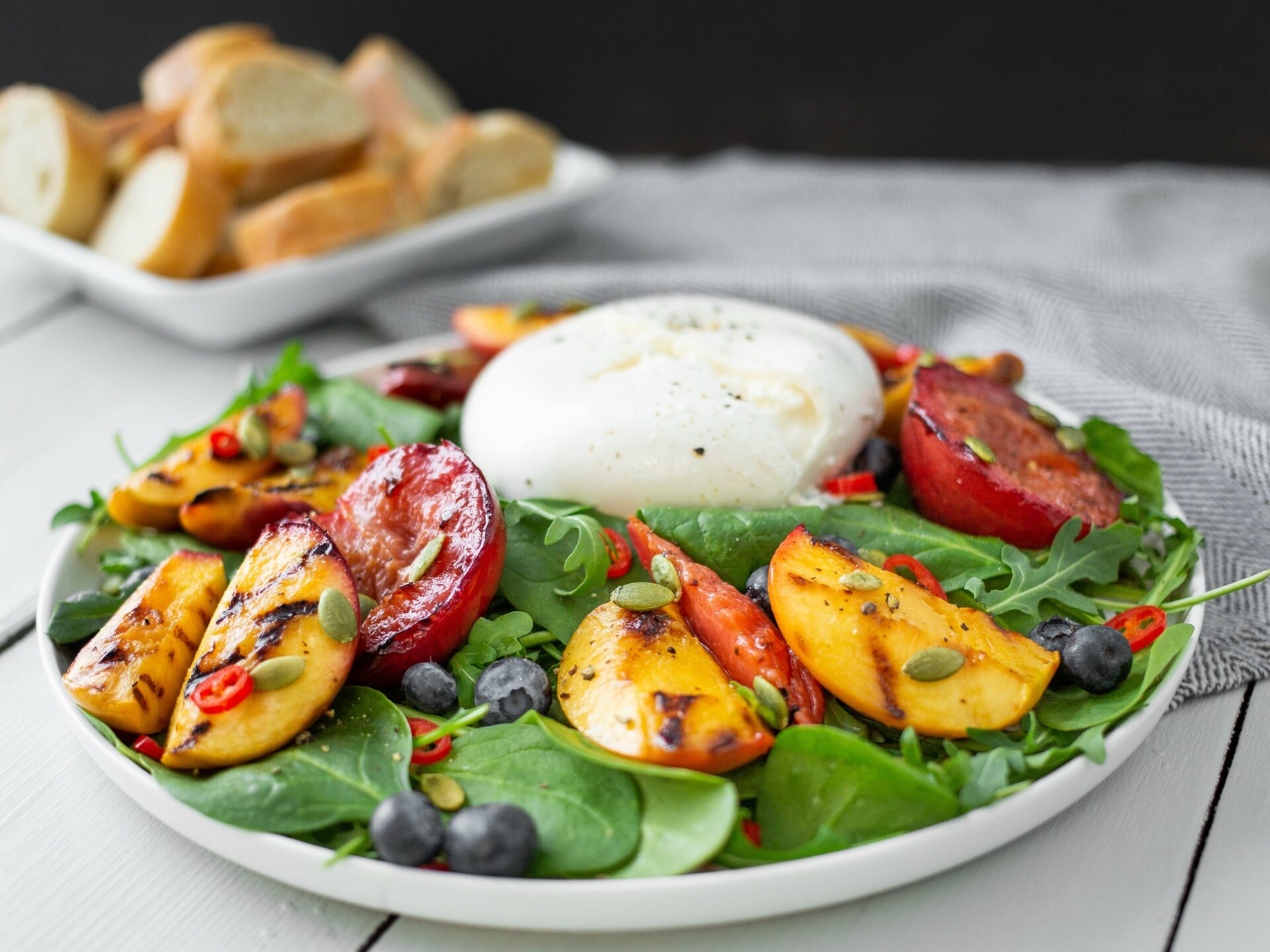 Grilled Fruit with Burrata Cheese